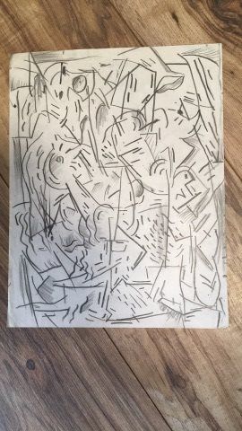 many-notions Many Notions by Victor Hayden from the collection of Kimberly Schuler Hall. 8.5 by 11 pencil and charcoal to paper. 2019 estimated value $250.00