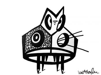 Psychedelic-Cat ‘Psychedelic Cat’ 8.5 x 11 signed. Estimated time period 2010. Purchased by Haydon collector Anthony Ausgang. (Estimated 2019 value $1,500. It’s worth is far greater than other pieces of that size of because it is simply Victor at his best. Perfect geo-me
