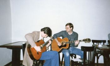 16 An informal set with Keith Duncan at a restaurant on the Lac de la Ganguise, near Castelnaudary in southwestern France. Keith was a fellow Middlebury student and also a musician. It wasn't long before we had a few tunes worked up.