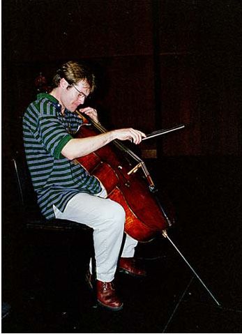 Cellist, Daniel Gaisford recording the Michael Hersch Sonata No. 1 for Unaccompanied Cello on his 1706 Matteo Goffriller Cello, the "Warburg"