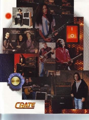 CRATE PROMOTIONAL POSTER. (top-bottom) Cary Park, guy from megadeath, Blue Oyster Cult, Chet Atkins, Mark Knopfler, another guy from a metal band, Los Lobos, Bob Weir (Grateful Dead)