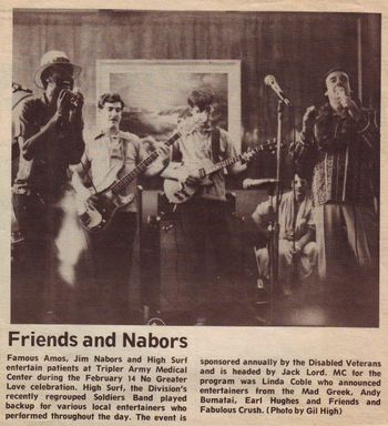 Famous Amos, Cary, Jim Nabors. Early years in the Army Band "Colt 45" playing with these two. My face is somewhat blocked by the headstock of a bass.