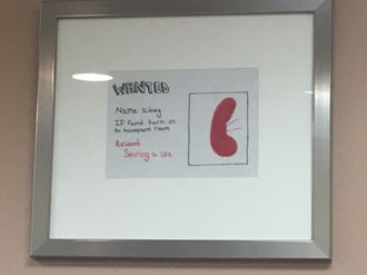 A framed picture on the wall at the entrance of the Kidney unit at University of Utah Medical Center in Salt Lake City.