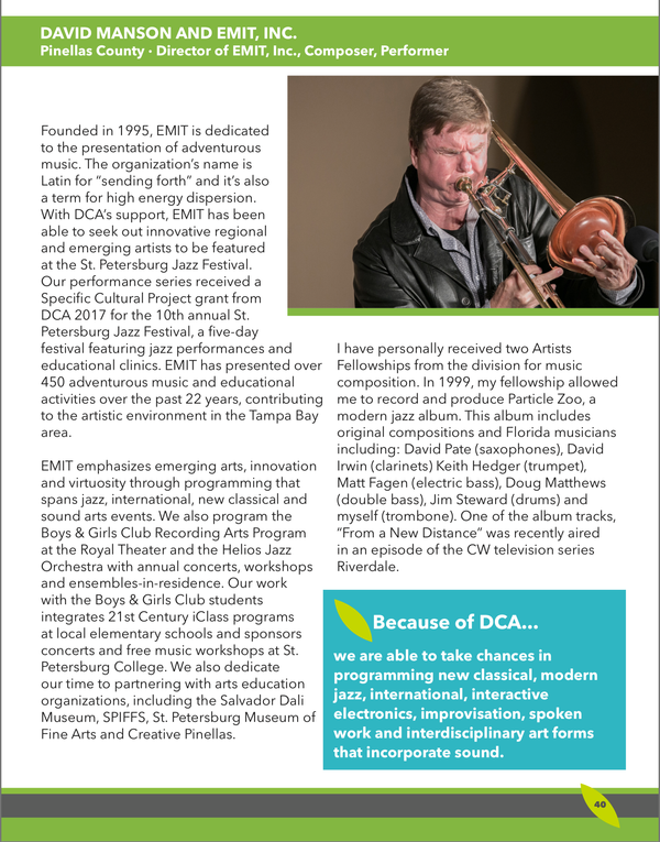 Featured in "50 Stories for 50 Years", a retrospective of 50 years of arts individual and organization by the Florida Department of State and Division of Cultural Arts