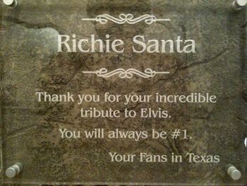 A beautiful plaque given to me by my fans in Texas. Im honored that they would think that much of me. I truly appreciate it. Sure makes you feel good