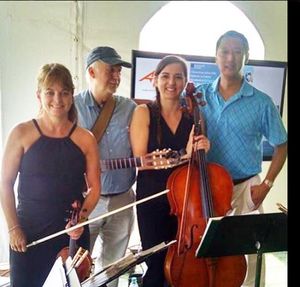 Newburg Trio at the Western-Southern Tennis Tournament pre-finals brunch with guest cellist Santa Ono