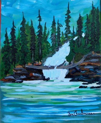 (Prints and cards available)New..."Silver Falls" Michipicoten River Village...8''x10'' acrylic on canvas...
