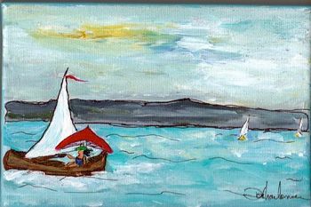 Title:"By The Light of My Soul" Red Umbrella Art and Poem 5"x7"acrylic on canvas Purchase this painting $95.00 Free Shipping