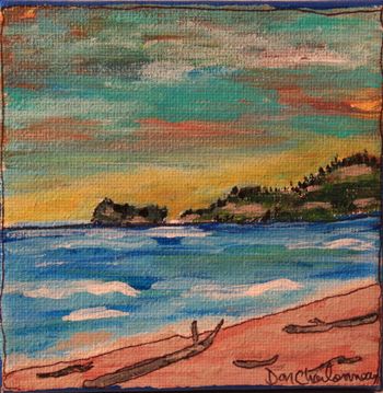 Title: "Agawa Islands" 4"x4" acrylic on canvas. This view is from the beach at Agawa Bay in Lake Superior Provincial Park. I worked here in the early 70's. There's constant movement even in calm weather. ..Sold