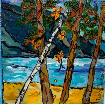 new.."Old Woman Bay/Lake Superior" 4"x4" acrylic on canvas $50.00...One of my favourite places to paint on Superior.