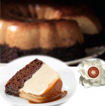 Magic Chocolate Flan Cake Flan (Flawn) is a custard baked slowly in a water bath and chilled. This is a chocolate cake with a layer of flan and topped with caramel. Impress your guest with this luxurious desert.