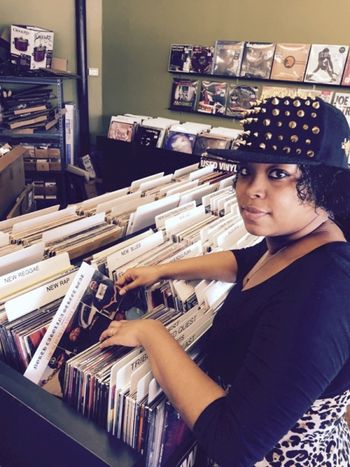 MS. CRYSTAL aka BONITA SENORITA looking at our vinyl facing camera at 2015 VINYL & CD ALBUM RELEASE PARTY(EARSHOT MUSIC WS,NC) for NORTH CAROLINA STREET HEAT!!!!
