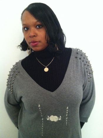 LADY SOUL GREY SPIKED SWEATER WITH METALLIC SILVER LOGO & WORDS WORN BY MS. CRYSTAL aka BONITA SENORITA(2013)!!!!