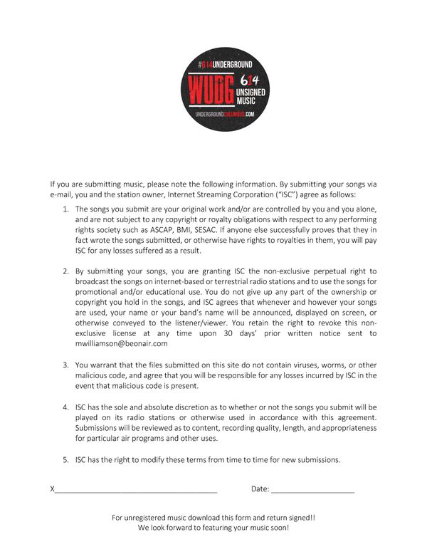 Copyright Agreement: Submitting Music? Complete this form and email it to Phillip Bufford (Program Director) at pbufford@beonair.com