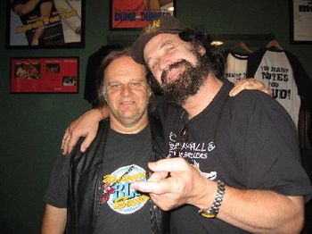 Old friends Walter Trout and Bob Angell share road stories, memories and lies. These guys go back a good ways....since Walter's term of service with John Mayall when they shared many a stage.(Photo: J