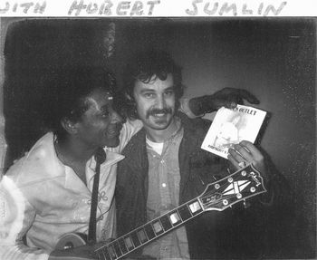 Hubert Sumlin congratulates Bob Angell on the release of the "Everybody's Fishin'" EP in 1978 moments after they took part in an incendiary jam with Eddie Shaw & the Wolf Gang.
