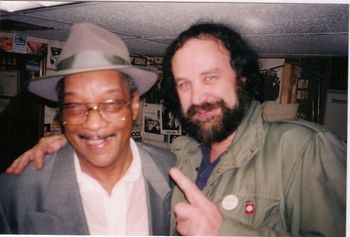 Talking about the good times:Hubert Sumlin and Bob Angell meet up in the band room in a Boston-area club in December 1999.