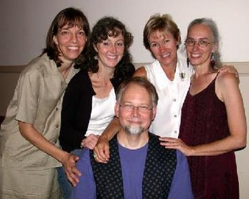 GraceNote: Karen Mulle, Julee Glaub, Janet Stolp, me, and Bob Mutter after a reunion concert in 2003 at Blacknall Pres. Durham, NC