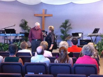 Pastor Mike & Kayte Hamilton came to my celebration, & pictured here I introduced him to the audience, because he & I were in Revivaltime Choir together over 40 years ago.
