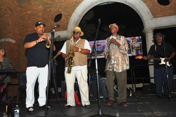 Bonni playing with Larry Taylor vocals, Joe B guitar, and horn section of Ike Carothers and HAwk, West Side Blues Fest, Columbus Park Sept. 2016