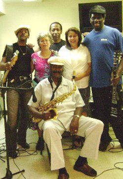 Rock for Kids show July 2009 at La Posada homeless shelter, with director Millie Hernandez and Chicago Blues Teachers: CC Copeland, Abb Locke, West Side Wes, and Killer Ray Allison