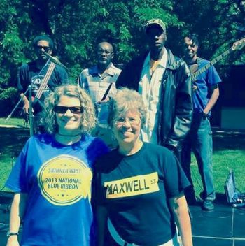 Music Teacher Lisa Maatouk welcomes Chicago School of Blues band: Jon McDonald guitar, Curtis LaBon drums, Larry Taylor vocals, J.R. Bootsie Lee bass