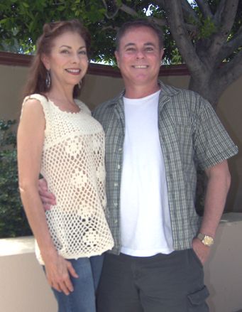Producer and LA Cabaret Host Les Michaels, shares a cooler moment in the shade in front of the camera with Bethany after having lunch on a hot summers afternoon in Palm Springs, CA.