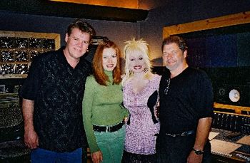 Tony Smith (Studio Owner), Bethany Owen, Dolly Parton and Jim Whirlow pose in the control room for a shot after a recent recording session at 2 Monkeys Recording Studios, Nashville,TN.