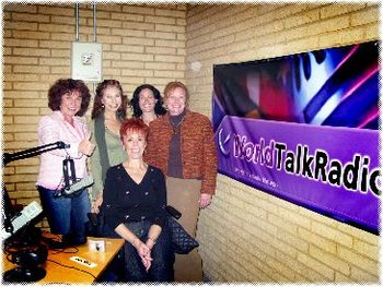 Talk Radio Host Marlene Siersema PhD (seated), takes a moment to pose for a quick-pic with her guests Silvia Schuessler, Bethany Owen, Shelly Rachanow and Liz Goodgold after taping her show "Amazing W