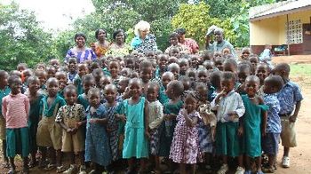Kathryn in Africa with Ewe School Children, From Her Upcoming Book, "YEVU (WHITE WOMAN): MY FIVE WEEKS WITH THE EWE TRIBE IN GHANA, WEST AFRICA:"