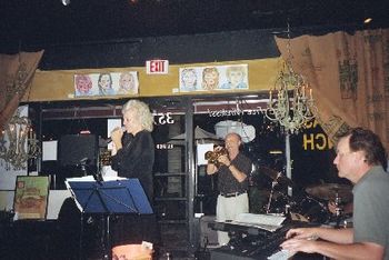 Kathryn with The Expandable Jazz Band; Bob Zottola, trumpet; Stu Shelton, keyboard; John Lamb hiding with drums at Bayshore Coffee Company, Naples Florida, Sept 07