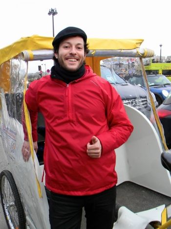 This young man was our bike taxi driver in Paris. He was very charming and nice. Told me he was originally from Madrid.