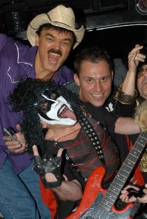 Village People Cowboy Randy Jones, Keith Collins, & Mini Gene of Mini Kiss at Randy & Keith's B-day Event (photo credit Derek Storm - FIlmmagic.com)