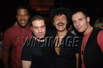 Michael Strahan,Noel Ashman,Village People Cowboy Randy Jones & Keith Collins at Plumm NYC for Noel Ashmann's Birthday (photo credit Duffy-Marie Arnoult wireimage.com)