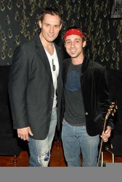 Keith Collins and Actor/Musician Thomas Ian Nicholas at the NY CD release party for "Without Warning" (photo credit Derek Storm)