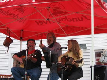 "Salty" Pete Morton, Donny Katlin and Jewel Clark at the Newry, Maine bicentenial. Pete is not "bi" but he is "centenialicious."