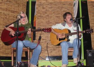 Dani and Doug sharing the bill at the Wildflower Cafe with our friend and fabulous musician, Dan Gober. (Pic by Dan!)