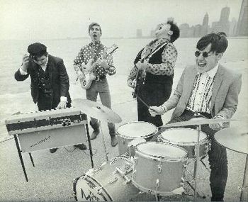 Let's see, where to start with the photos?...well, how about my first band, "The Mixed Emotions", very early on a Sunday morning at Chicago's North Avenue Beach, circa 1966 (L to R: Tom Hoffmann, Pat