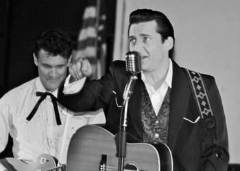 Shawn Barker sounding exactly like the "Man in Black." Cast photo from One Night in Memphis: Presley, Perkins, Lewis and Cash.