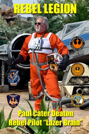 Call sign "Lazer Brain" the X-Wing Pilot was PCD's second character with the Rebel Legion. Paul participates several times a year with both the Rebel Legion (good guys) and 501st (bad guys) at charitable and educational functions. Monica Gephard Photo, PCD Design