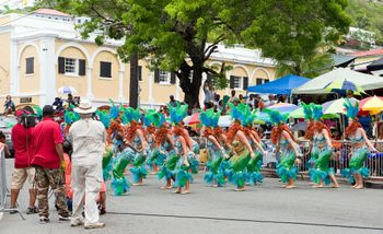 At the annual Carnival on St. Thomas, Virgin Islands, PCD films a troupe of mermaids. Photo: Monica Gephart