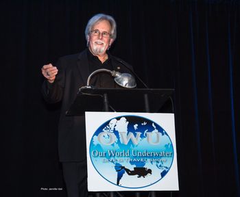 As master of ceremonies, Paul presided over the Our World Underwater Film Festival, in Chicago, for an unprecedented seven times. Photo: Jennifer Idol
