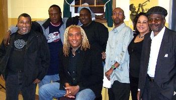 Backstage with Chazz Dixon & the CDB (Chazz Dixon Band) from l to r: Sonny Garr, Myron Jewell, Chazz, Jeff (PB) Muhammad, Deonte Balwin, Lisa Vega, Wess Scaggs III