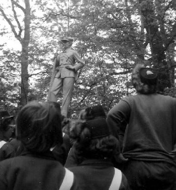 Billy's sixth grade classmates gather around the Bucktail Monument in Gettysburg to hear the history of the regiment in May of 1962.