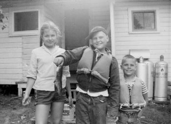 Elsa Schulze, Billy R., and Kully Schulze had lots of fun fishin'. Millsite Lake was loaded with trout, bass, panfish, and northern pike.
