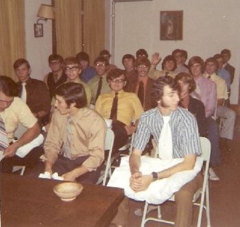 Fall 71 Pi pledges R1DaleDunmore AndyPazahannock JohnBersh R2RonWhitney JohnFennel RussMatthews NormWiley R3ScottThomas RickVargo RichStone LloydMyers R 4JoeMcConnon MikeSalem ChrisBernard KennySandoe