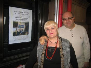 Piano Duet : Marina Porchkhidze & Vladimir Shinov- near their Carnegie Hall's Poster. The day before the 30-th Anniversary Recital of Piano Duet at Carnegie Hall / March 19th, Saturday,2011