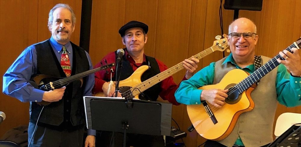 L.J. with Hector Fernandez (spanish guitar) & Tom Kimball (bass, vocals). L.J. playing flute, piccolo, mandolin and violin.
