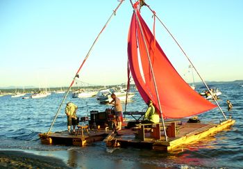 Billy X., John Pendergast and Poppa Neutrino aboard the "2010 Swimming Man Festival" raft/stage. Photo: Margarita Baumann