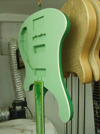 The owner chose these two green shades, and I custom mixed them using tinting pigments in nitrocellulose lacquer.....